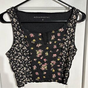 Aeropostale Black Floral Crop Top